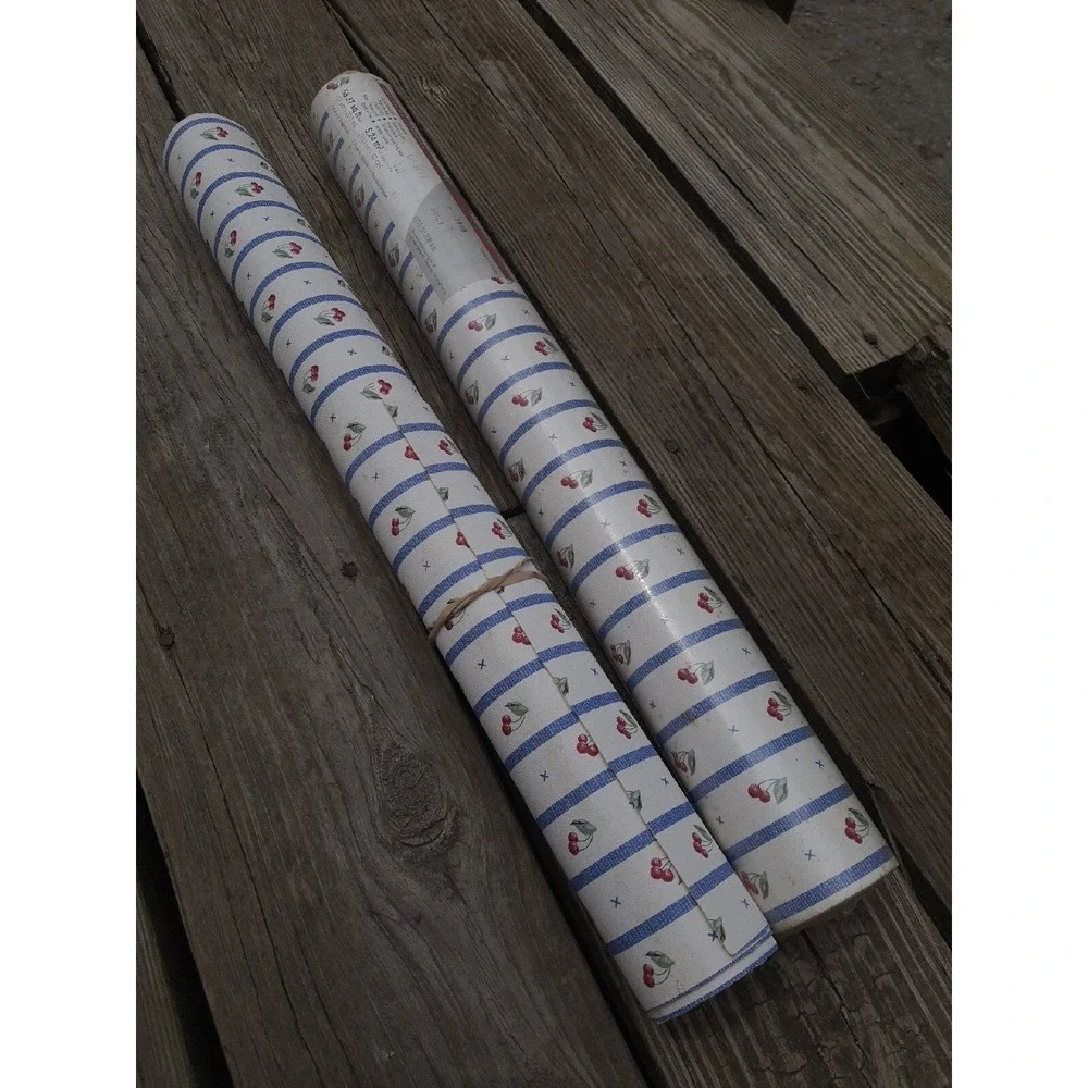 Vintage 2PC Imperial Wall Covering Cherry Stripes Wall Paper Rolls 11ysx20.5